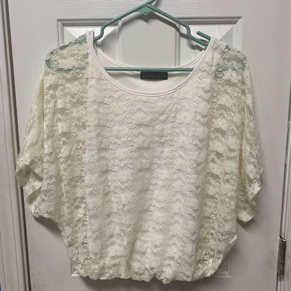 Annabelle off white womens lace over tank top butterfly sleeves M